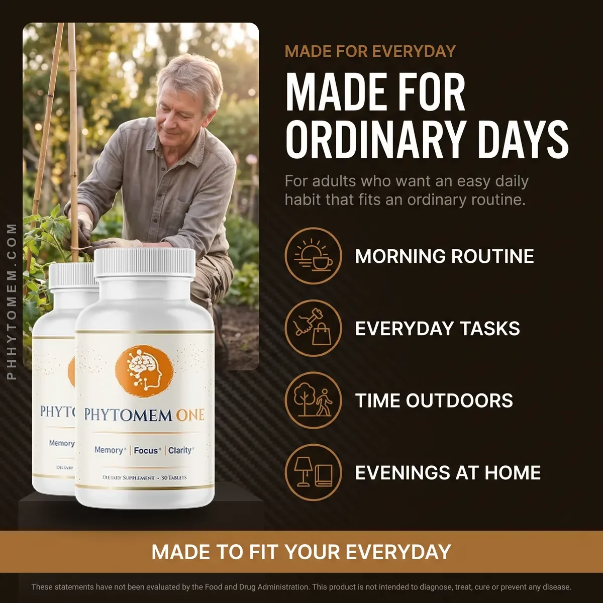 Phytomem One is made for ordinary days: morning routines, everyday tasks, time outdoors and evenings at home