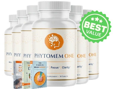 Phytomem One tablets shown together, available in 1, 3 and 6-bottle packages